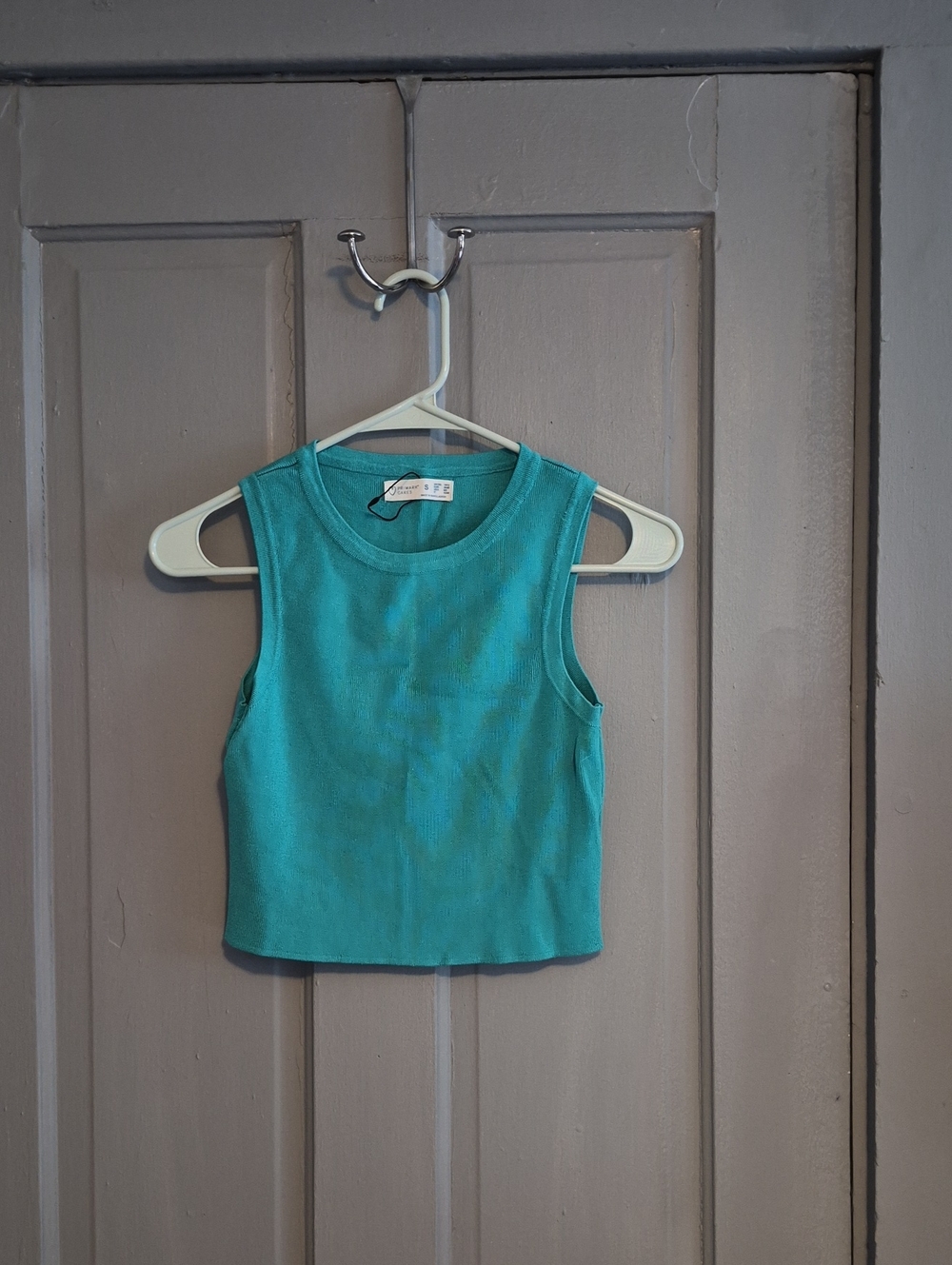 Primark Teal Ribbed Crop Tank Top